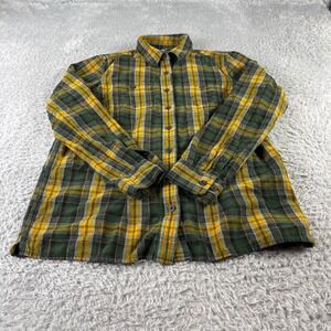Duluth Trading Co Flannel Plaid Shirt Jacket Green Yellow Mens Medium Cotton